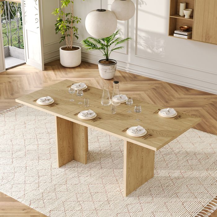 Table à Manger Extensible Rectangulaire 140/180x80 cm avec Plateau 30mm Épais Très - 6 à 8 Personnes - Cuisine Salon - Couleur Chêne