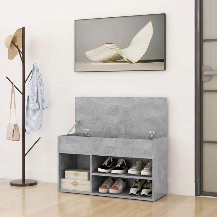 2026 dété®Cabinet Entrée Gris - Banc à chaussures - style minimaliste - gris béton - 80x30x45cm - Bois dingénierie 369 36245351