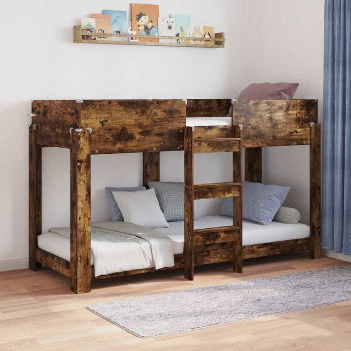 vidaXL Lit Superposé pour Enfants Chêne fumé 75 x 190 cm 3410543