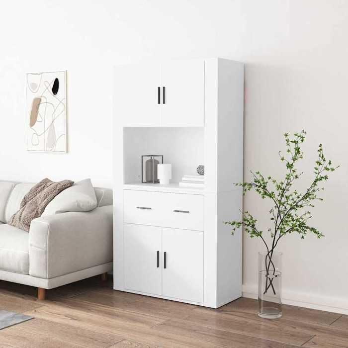 Buffet - Bahut/Commode couloir Blanc Magnifique Buffet haut - pour Rangement - Blanc - bois dingénierie CL1628321