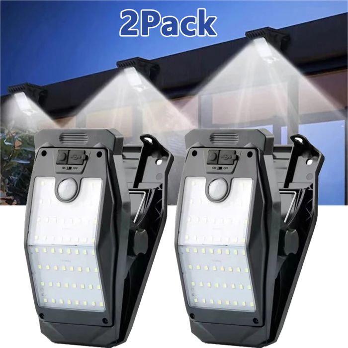 Clip sur les lumières solaires extérieures étanche 58 LED détection de mouvement USB charge lampe de clôture pour jardin Patio-2Pcs