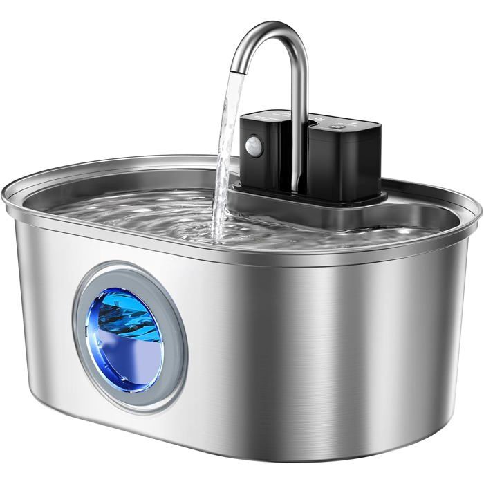Fontaine deau pour chat en acier inoxydable - Phoesky - 3.2L - Argent - Pompe ultra silencieuse - Facile à nettoyer