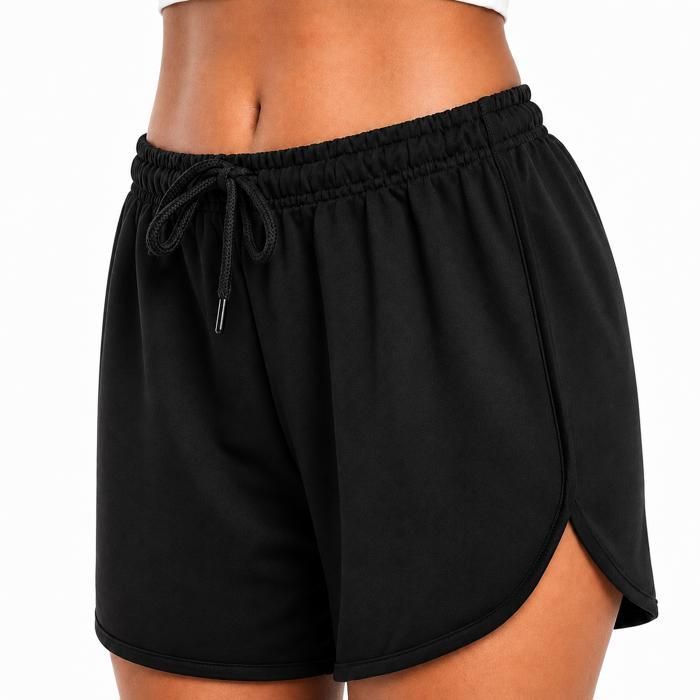 Short Femme Comeor Noir - Été Coupe Courte Taille Élastique Cordon Ajustable Tissu Extensible