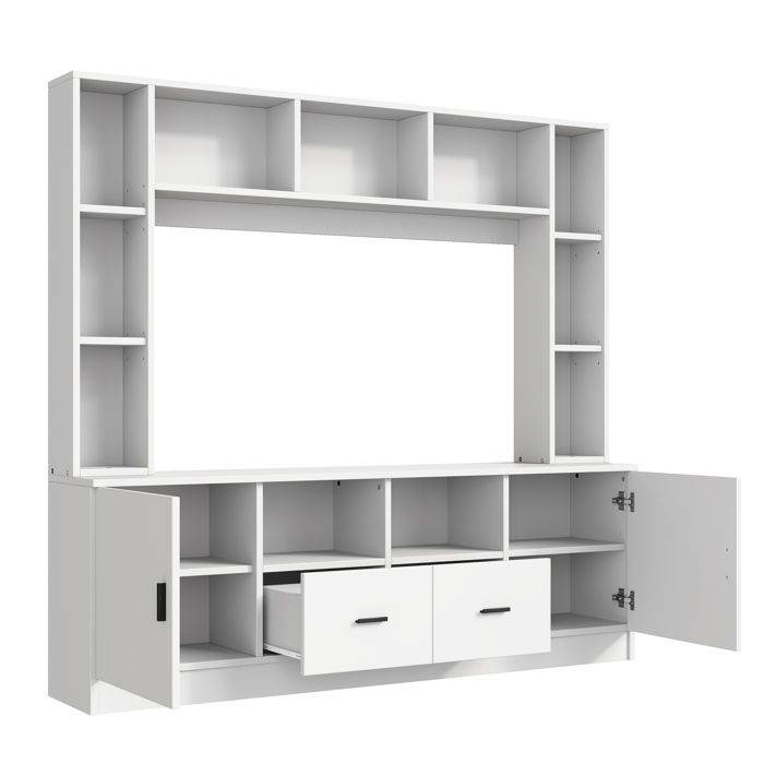Ensemble meuble TV mural blanc avec rangements 180 × 35 × 170 cm