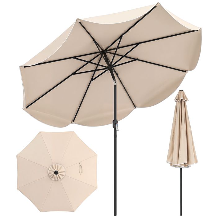 COSTWAY Parasol de Jardin Exterieur à Volants 277 cm 30° Inclinaison 8 Baleines en Métal pour Terrasse Jardin Piscine Beige