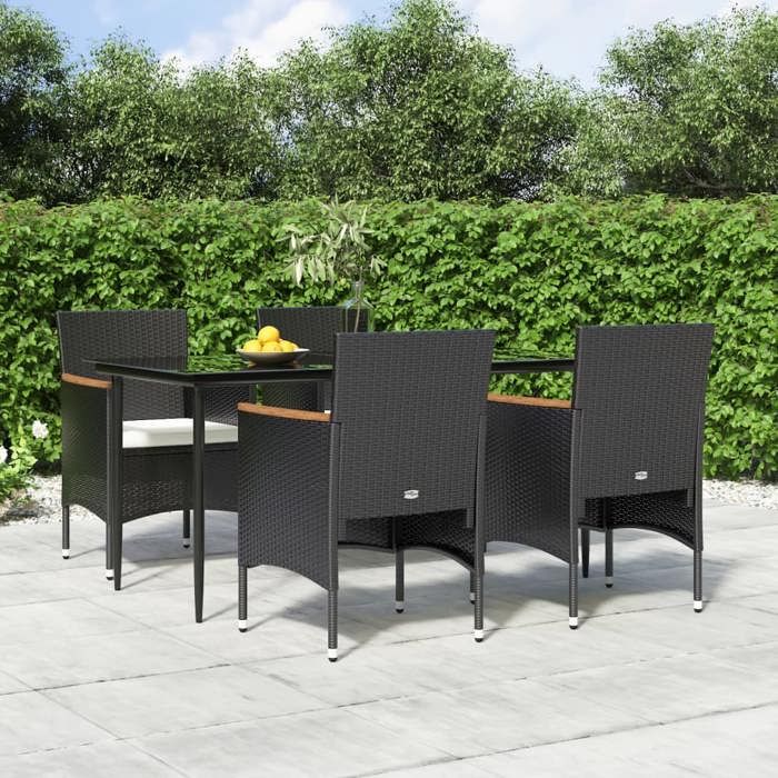 VIDAXL Ensemble Table avec chaises jardin + coussins - (5 pcs) - ANTI-UV - Noir 160x80x74 cm M1728