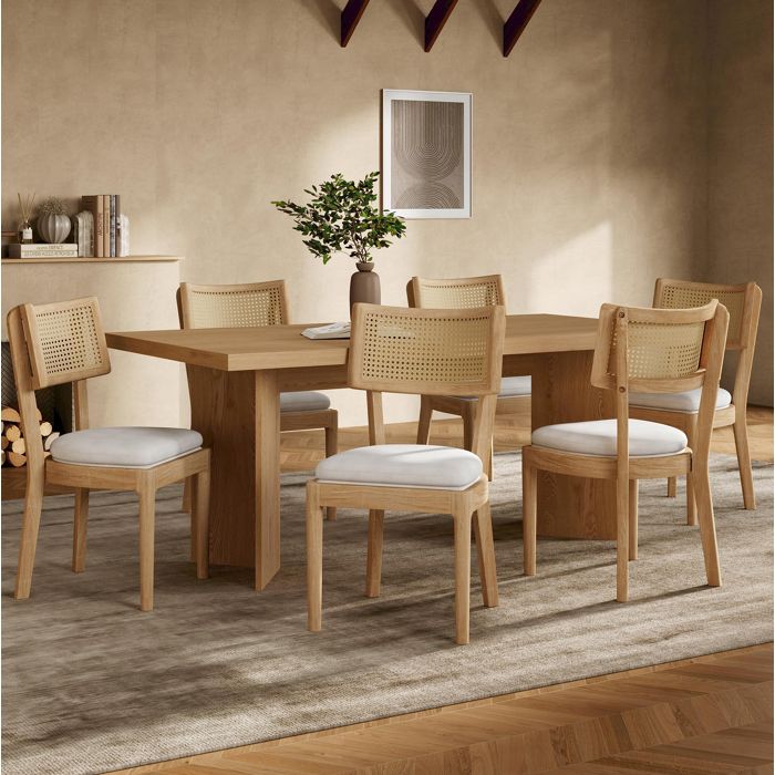 WOVREO Lot de 6 chaises de salle à manger 50 x 58 x 88 cm en bois massif avec dossier en rotin
