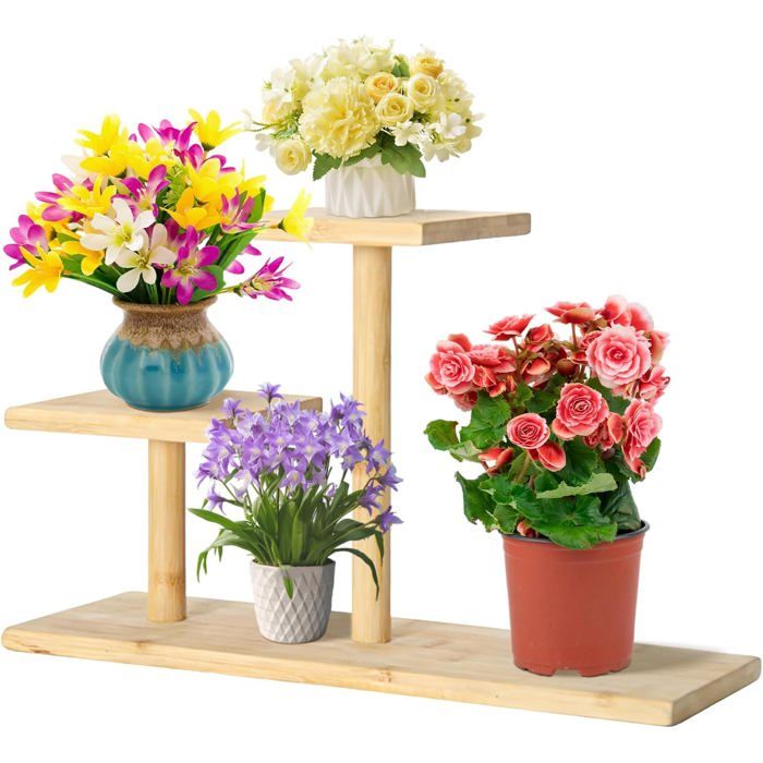 Support De Plante En Bambou IntérieurMini Support De Plante Succulente En Bois De Table À 3 NiveauxSupport DAffichage DO[CA180]