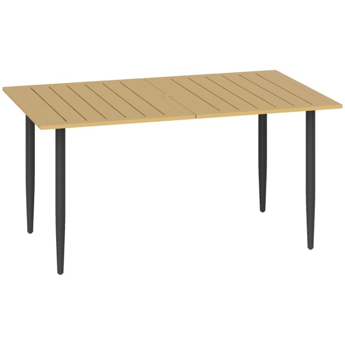 Table de jardin - Dimensions 150x90 cm - Trou pour parasol 5 cm - Compatible parasols 38 à 48 cm - Design à lattes