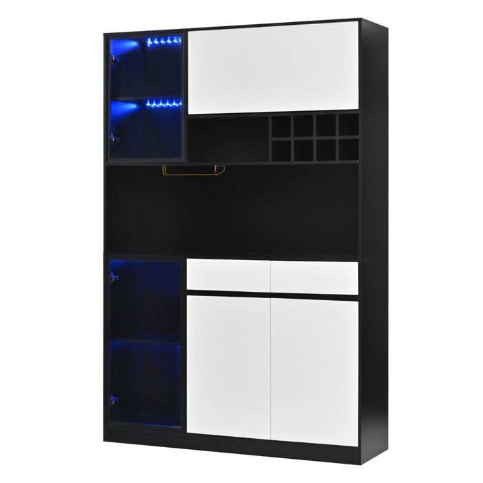 Armoire haute multifonction avec LED portes et tiroirs vitrine moderne meuble rangement salon cuisine salle à manger bureau Armoire haute multifonction avec LED portes et tiroirs vitrine moderne meuble rangement salon cuisine salle à manger bureau