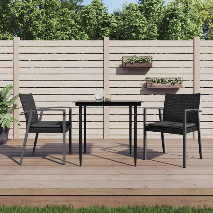 VIDAXL Ensemble Table avec chaises jardin (3 pcs) - ANTI-UV - coussins - résine tressée acier 56.5x57x83 cm M2275