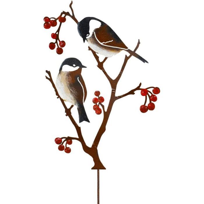 Décoration de Jardin en métal pour Oiseaux Mésanges et Baies Oiseaux Peint Statue de Jardin de Décor pour clôture extérieure Sal