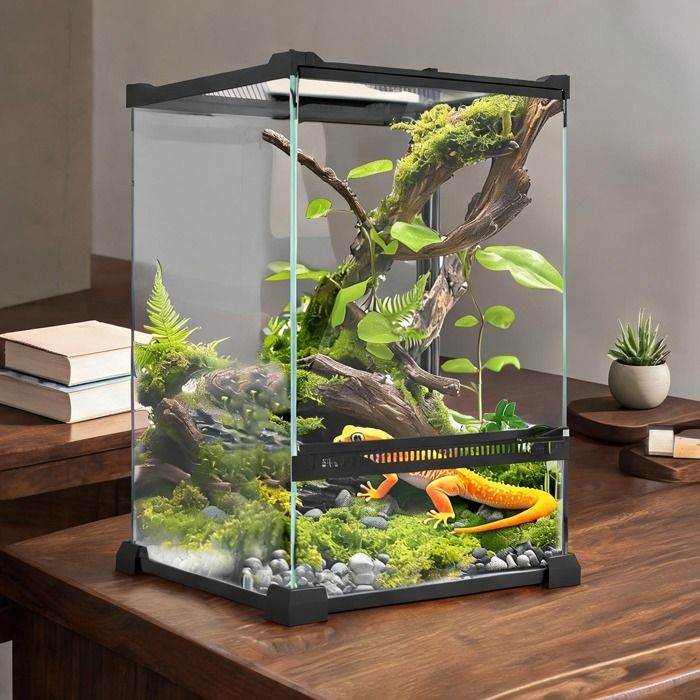 Terrarium rectangulaire en verre trempé 12 L couvercle métallique verrouillable - Transparent Verre trempé 20 x 20 x 30 cm Ref
