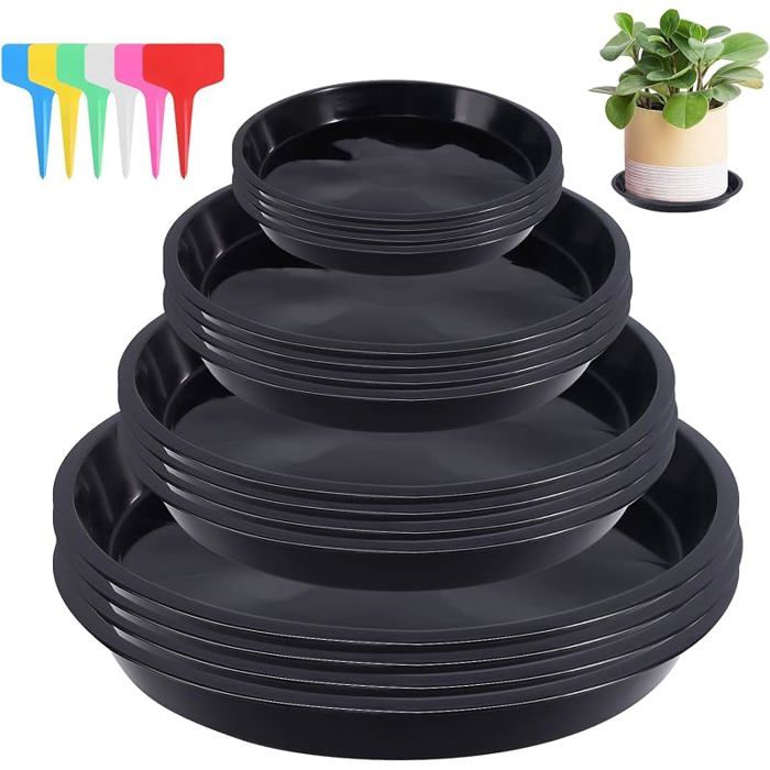 Soucoupes noires rondes pour pots lot de 16 pièces fournies avec 18 étiquettes pour identifier vos plantes noir SOUCOUPE