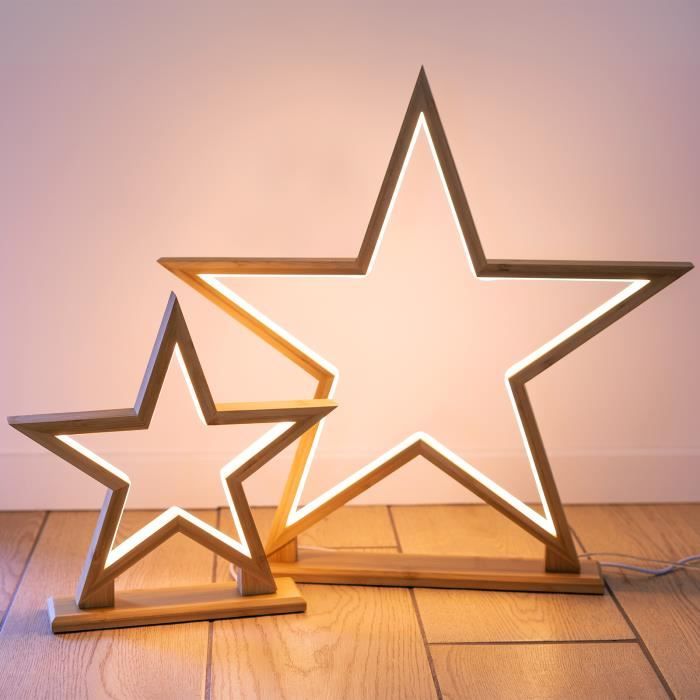 Lampe décorative en forme d'étoile à poser- Bambou - 32x6.5x33cm