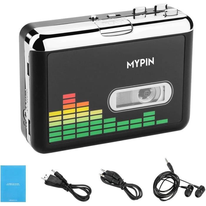 Lecteur MP3 Portable,Walkman Convertisseur Bande Stéréo à MP3 Lecteur Cassette Audio Autonome Enregistreur Musique en MP3 Analogique Directement à Flash USB 