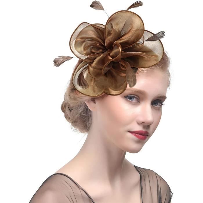 Bandeau Fascinator Femmes Avec Fleurs Et Plumes - Accessoire Cheveux élégant Pour Mariage, Cocktail, Tea Party - Matière Organza - Coloris Blanc
