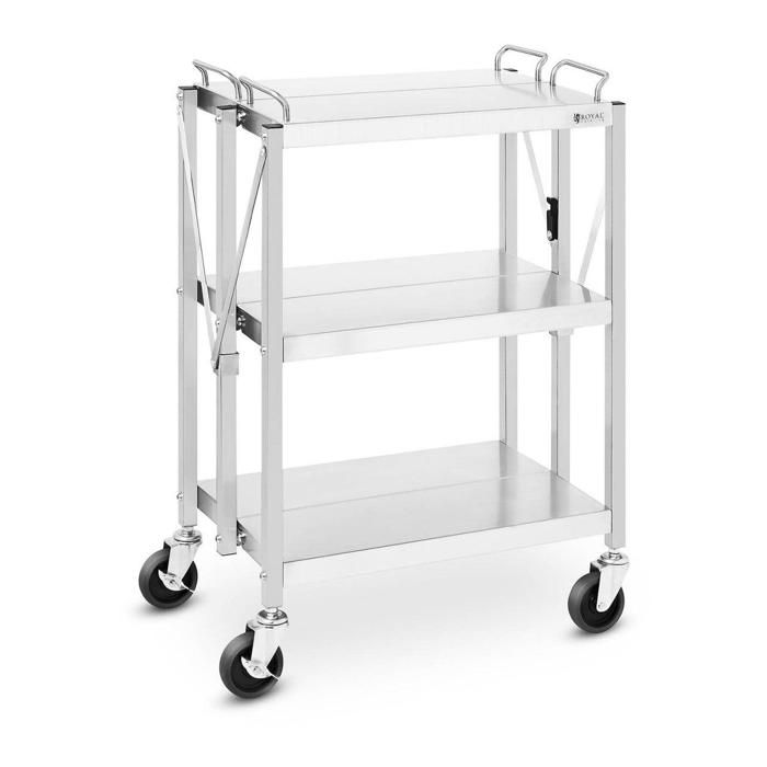 Chariot De Service Inox 3 Plateaux 200kg - Pratique Pour Restaurant, Hôtel Ou événements