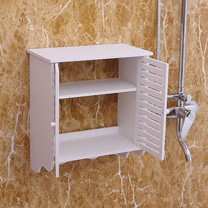 Armoire Murale Salle De Bain MAHANCRIS – 2 Portes Blanches – Étagères Réglables