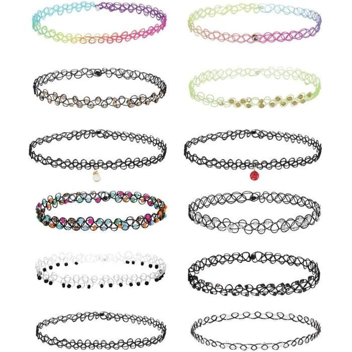 ENLACE Lot De 14 Colliers Ras-de-cou Pour Femme - Noir - Collier