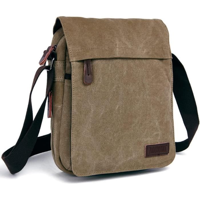 FANDARE Sac Bandoulière Toile Rétro – Grande Capacité 12.9" Laptop – Messenger Urbain Homme Femme – Travail, Voyage, Business