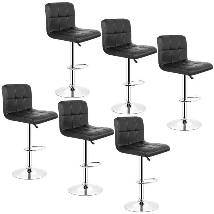 Lot de 6 tabourets de bar - Good perfect - Noir - Réglable en hauteur - Style contemporain - PVC