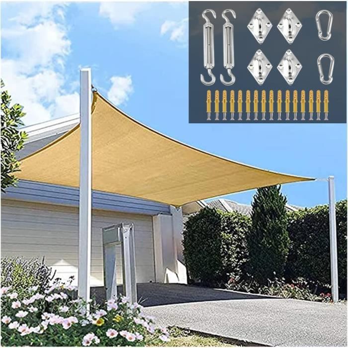 Voile D'ombrage Imperméable 3x5 M Sable - 98% UV Pour Terrasse, Jardin, Camping