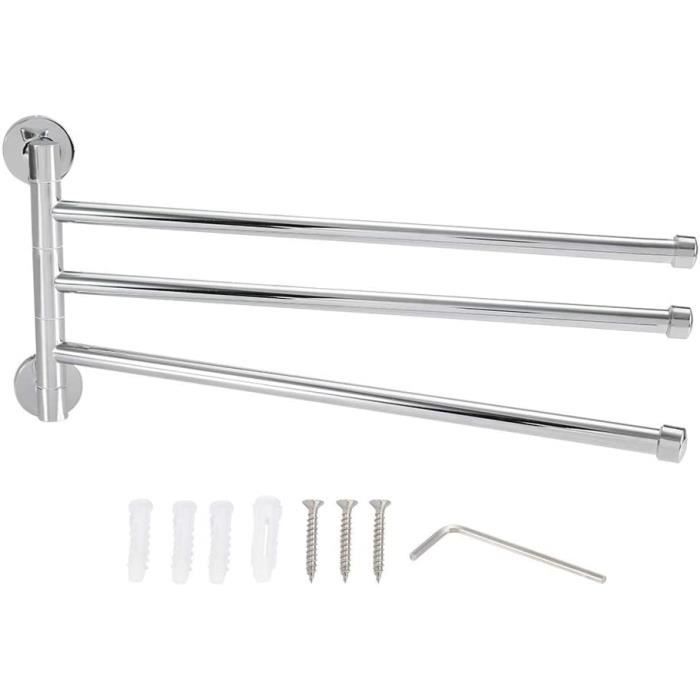 Porte-Serviettes Pivotant 180° 2 Bras - Acier Inoxydable 304 Chromé - Fixation Murale Gain De Place Salle De Bain Cuisine Toilettes