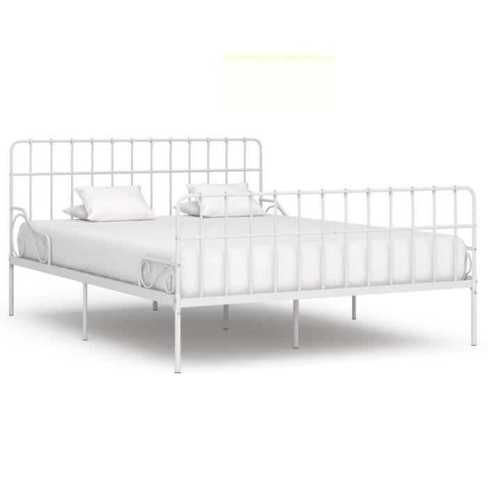 cadre de lit en métal blanc 180x200 cm - pop - market - haut de gamme®ibrapw® - lattes solides en contreplaqué