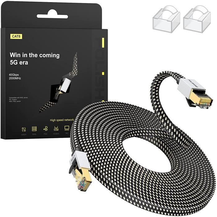 Câble Ethernet Cat 8 1M - 40Gbps 2000MHz Double Blindage Nylon Tressé Haute Vitesse