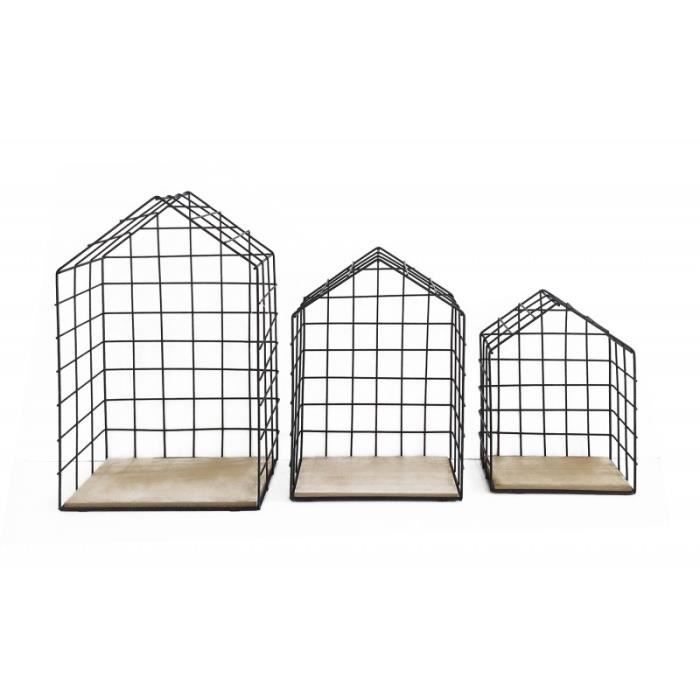Lot de 3 étagères murales style cage grillage - HOUSES Meubletmoi Lot de 3 étagères murales style cage grillage - HOUSES Meubletmoi