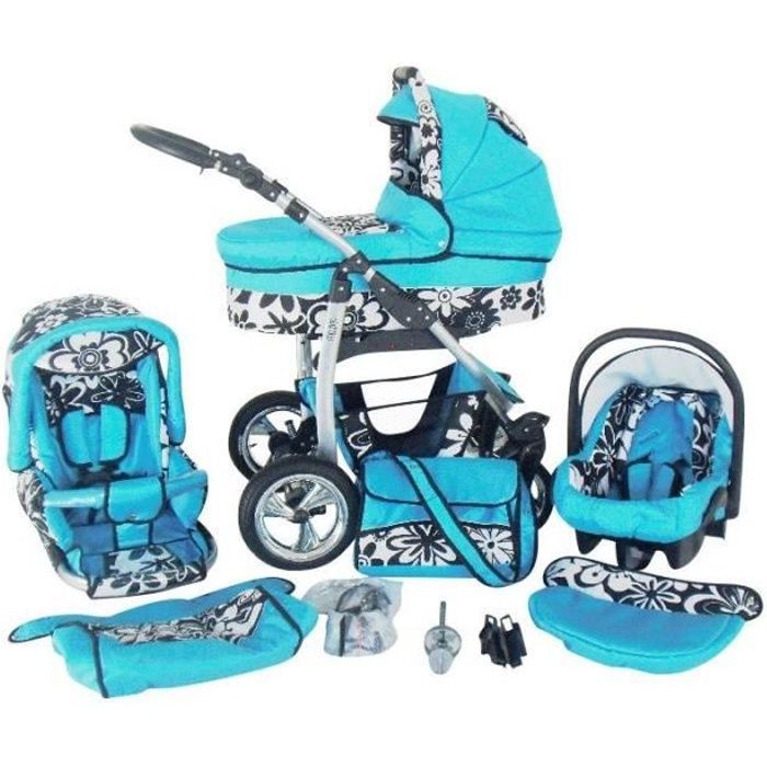 poussette trio bleu turquoise