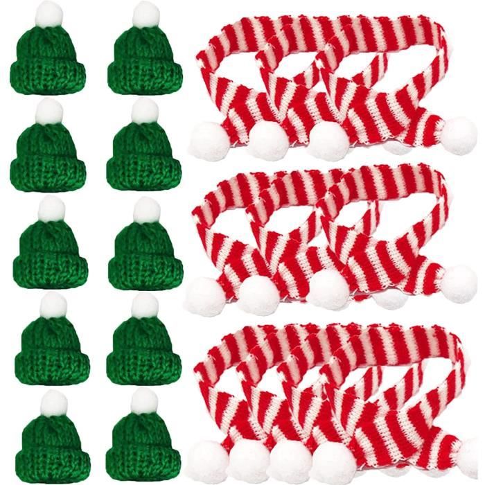 Écharpe - Mini Bonnet et Chapeau - Vert - Laine - Décoration de Noël