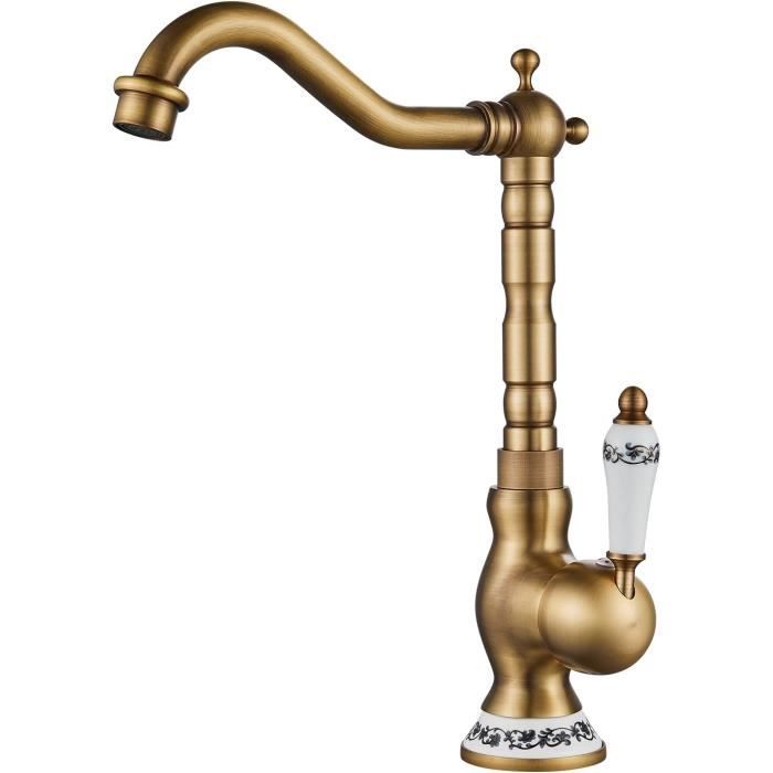 Robinet Lavabo Vintage Motif Floral | Mitigeur Laiton Blanc | Pour Salle De Bain Ou Cuisine | Livré Avec Accessoires