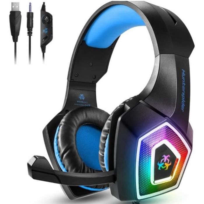 Casque Gaming PS4 Bleu,Casque Gamer filaire PC avec Lumière  LED,Compatibilité universelle avec Xbox One,PS4,PC.etc - Cdiscount TV Son  Photo