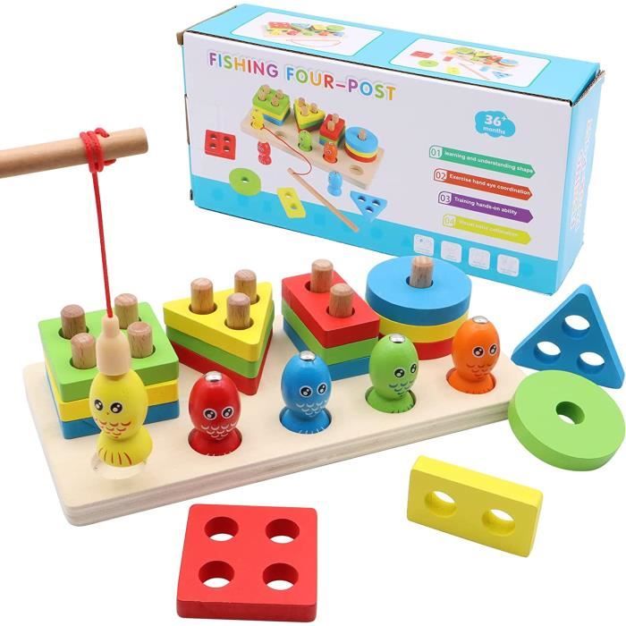 Montessori Jouet à partir de 3 ans pour garçons et filles - Jeu en bois à  partir de 3 ans - 6 en 1 - Jeu de pêche magnétique - Jeu éducatif