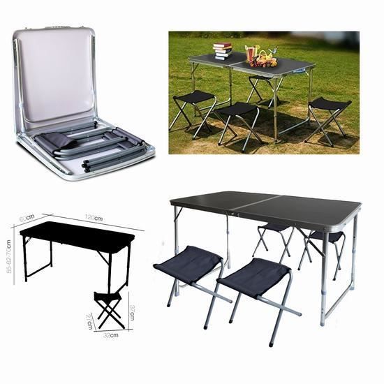ENSEMBLE TABLE 120 x 60 x 55/62/70 cm + 4 CHAISES DE CAMPING