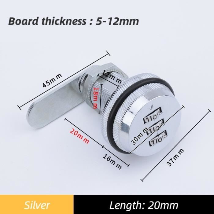 2 Serrures à Cam Uxcell 20mm - Cylindre Long 16.3mm - Clés Incluses