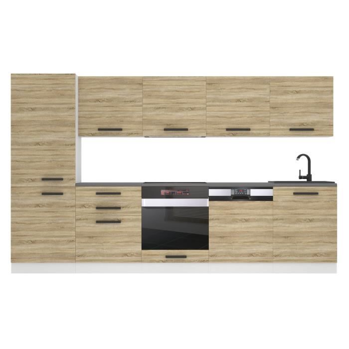 Belini Cuisine Equipee Complete ROSE Muebles de Cuisine Complets - 300 cm. Avec Plan de Travail chêne sonoma