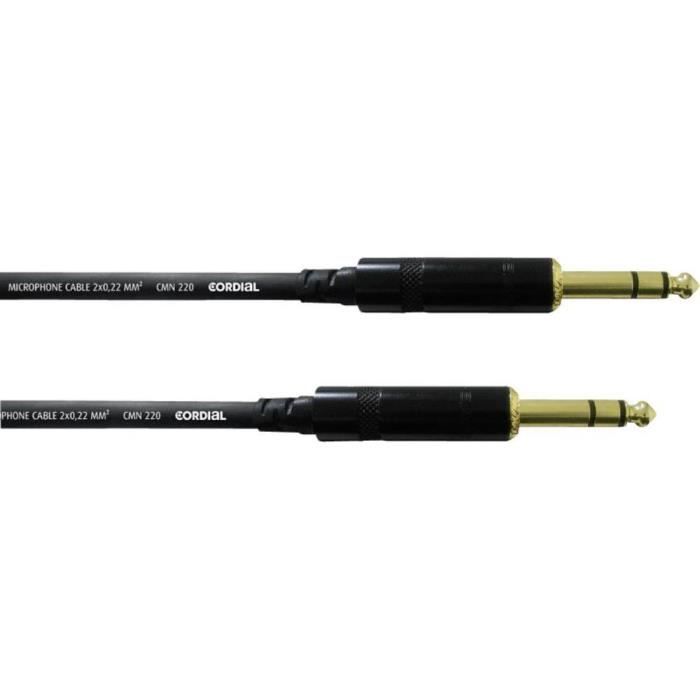 Câble d'instrument 2x jack 6,3 mm REAN stéréo Cordial 1,5 m Câble jack 1.5 m noir 2 x jack