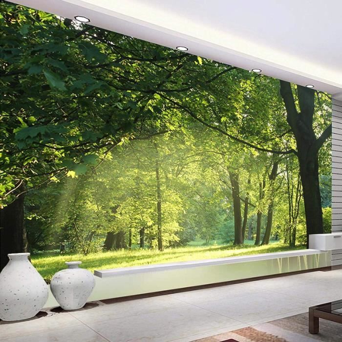 Papier Peint Intissé Green Trees Landscape Papier Peint Effet 3D Papier ...