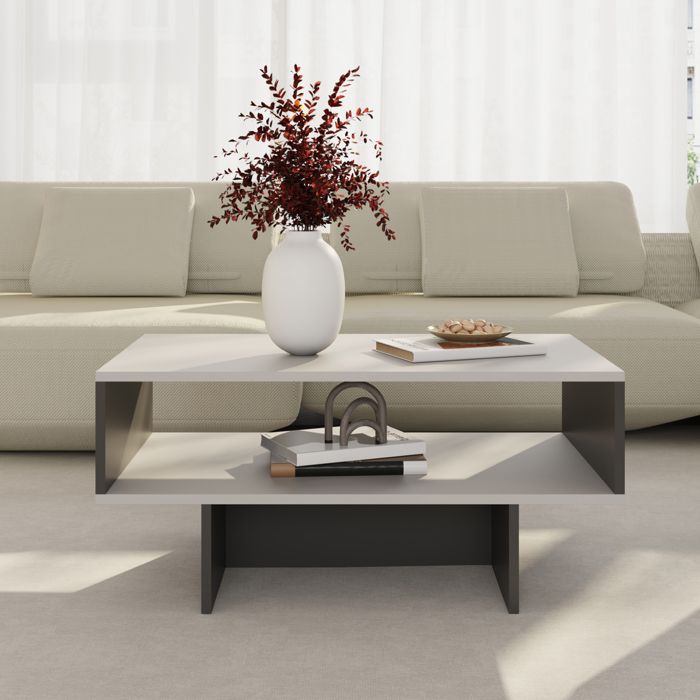Table basse Mjölby avec espace de rangement 364 x 80 x 45 cm blanc - anthracite [en.casa]