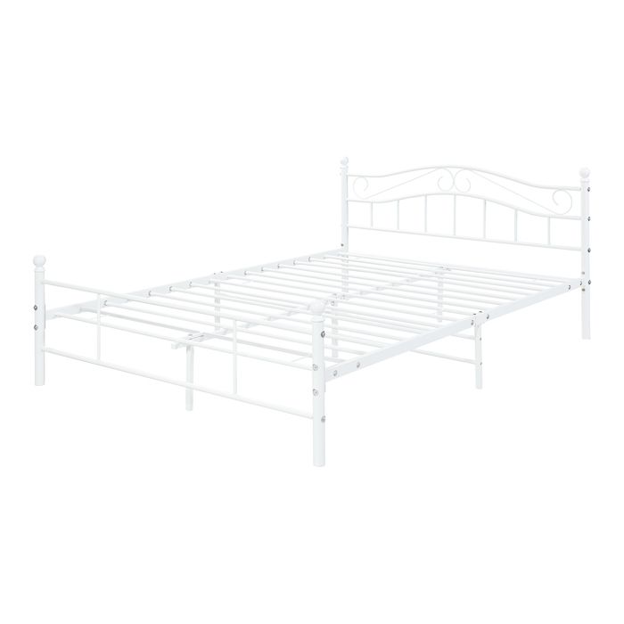 Cadre de lit double Florenz Acier Revêtu par Poudre 160 x 200 Blanc [en.casa]