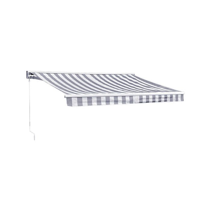 Store banne SAULE 295 × 25m avec semi-coffre - Toile rayée blanche/grise et structure blanche