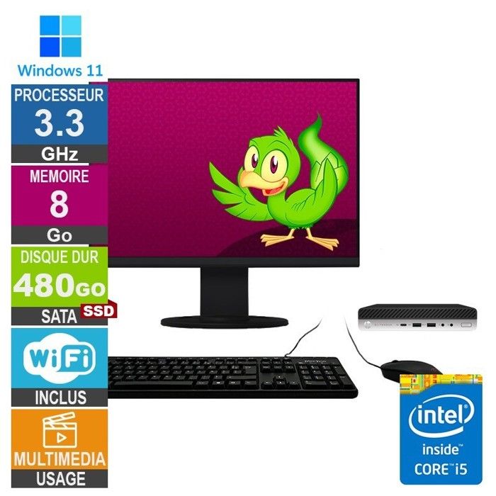 PC 800 G4 Mini i5 3.30GHz 8Go480Go SSD Wifi W11 + Ecran 24 Très bon état - vue 2