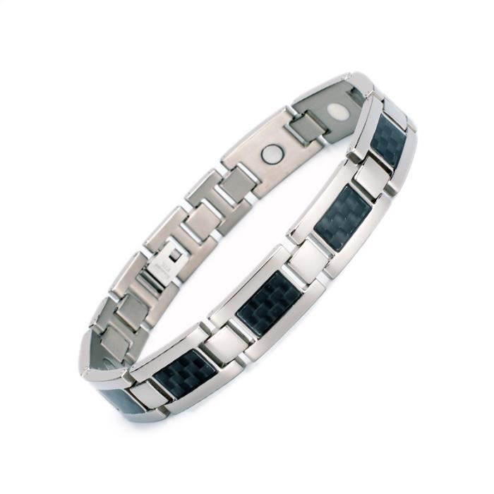 Bracelet homme - INSFITY - Chaîne Lien - Acier titane - Fibre de carbone - Noir-Argent