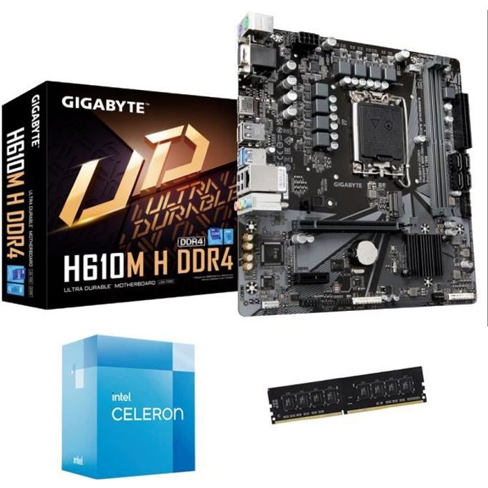 Kit Upgrade évolution PC 12ème Génération - Carte mère Gigabyte + Processeur Intel + Barrette 4 Gigas RAM