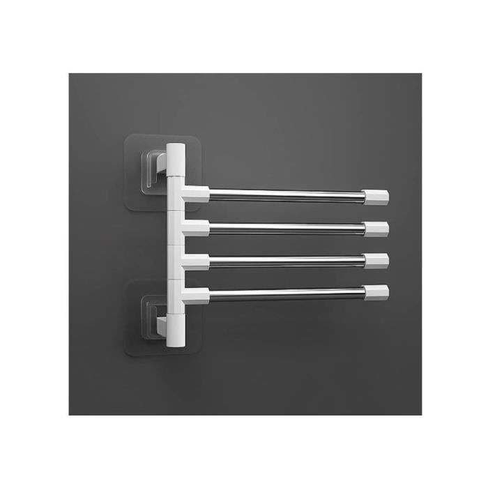 Porte-serviettes Pivotant Mural 4 Bras DXIA - Pliable à 180° - Blanc - Pour Salle De Bain, Cuisine
