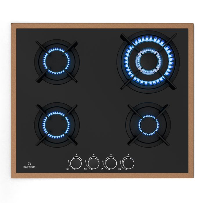 Klarstein Lumiflame plaque de cuisson gaz 4 brûleurs cadre cuivre allumage électrique 8 kW puissance