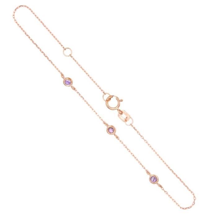 Bracelet Femme Or Rose et Améthystes - LATELIER DAZUR - Maille Forçat - Longueur 18cm